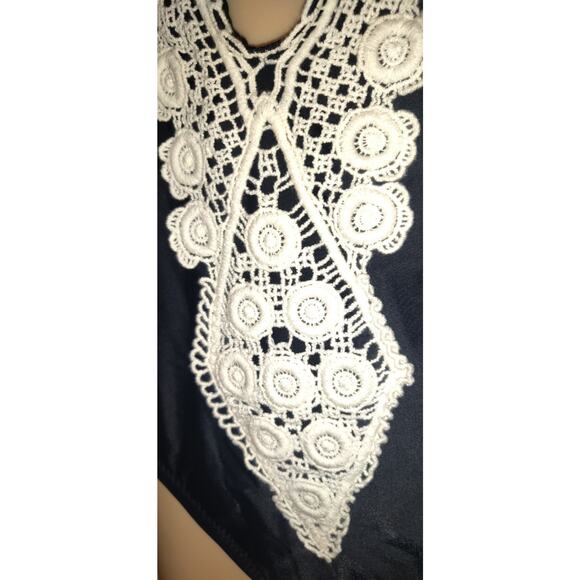 Mossimo Swimsuit Sz M Halter Crocheted Black One Piece Plunge Neckline Sexy!! - Picture 3 of 14